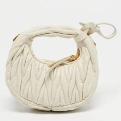 Pre Owned Miu Miu White Matelassé Leather Micro Wander Hobo