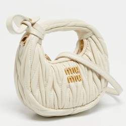 Pre Owned Miu Miu White Matelassé Leather Micro Wander Hobo