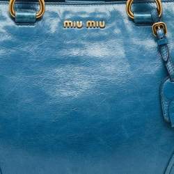 Pre Owned Miu Miu Blue Vitello Shine Leather Double Zip Tote