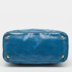 Pre Owned Miu Miu Blue Vitello Shine Leather Double Zip Tote