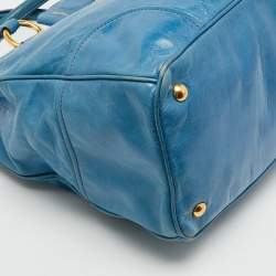 Pre Owned Miu Miu Blue Vitello Shine Leather Double Zip Tote
