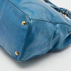 Pre Owned Miu Miu Blue Vitello Shine Leather Double Zip Tote