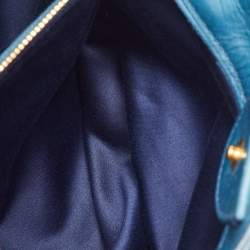 Pre Owned Miu Miu Blue Vitello Shine Leather Double Zip Tote