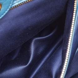 Pre Owned Miu Miu Blue Vitello Shine Leather Double Zip Tote