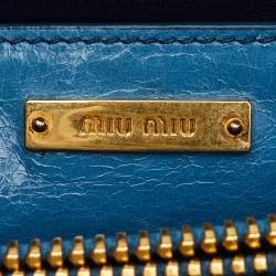 Pre Owned Miu Miu Blue Vitello Shine Leather Double Zip Tote