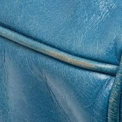 Pre Owned Miu Miu Blue Vitello Shine Leather Double Zip Tote