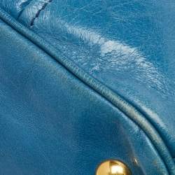 Pre Owned Miu Miu Blue Vitello Shine Leather Double Zip Tote