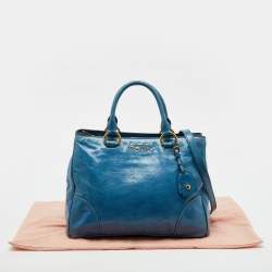 Pre Owned Miu Miu Blue Vitello Shine Leather Double Zip Tote