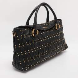 Pre Owned Miu Miu Black Leather Embellished Tote