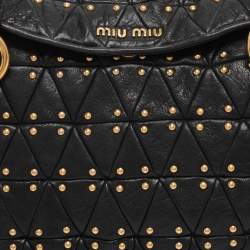 Pre Owned Miu Miu Black Leather Embellished Tote