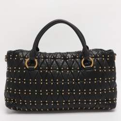 Pre Owned Miu Miu Black Leather Embellished Tote