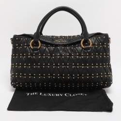 Pre Owned Miu Miu Black Leather Embellished Tote
