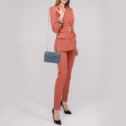 Pre Owned Miu Miu Blue Matelassé Denim Crystals Chain Bag