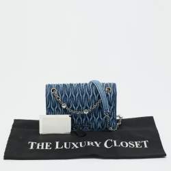 Pre Owned Miu Miu Blue Matelassé Denim Crystals Chain Bag