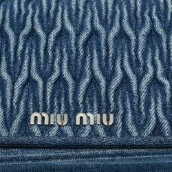 Pre Owned Miu Miu Blue Matelassé Denim Crystals Chain Bag