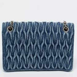 Pre Owned Miu Miu Blue Matelassé Denim Crystals Chain Bag