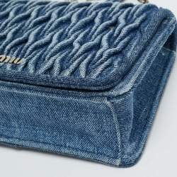Pre Owned Miu Miu Blue Matelassé Denim Crystals Chain Bag
