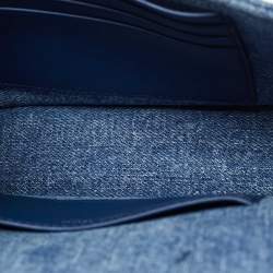 Pre Owned Miu Miu Blue Matelassé Denim Crystals Chain Bag