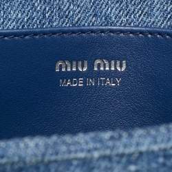 Pre Owned Miu Miu Blue Matelassé Denim Crystals Chain Bag