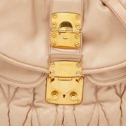 Pre Owned Miu Miu Light Beige Matelasse Lux Leather Small Coffer Hobo