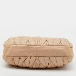 Pre Owned Miu Miu Light Beige Matelasse Lux Leather Small Coffer Hobo