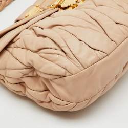 Pre Owned Miu Miu Light Beige Matelasse Lux Leather Small Coffer Hobo
