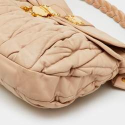 Pre Owned Miu Miu Light Beige Matelasse Lux Leather Small Coffer Hobo