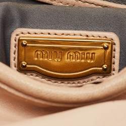 Pre Owned Miu Miu Light Beige Matelasse Lux Leather Small Coffer Hobo