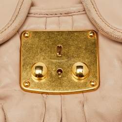 Pre Owned Miu Miu Light Beige Matelasse Lux Leather Small Coffer Hobo