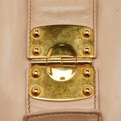 Pre Owned Miu Miu Light Beige Matelasse Lux Leather Small Coffer Hobo