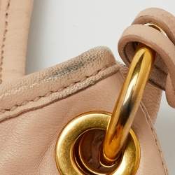 Pre Owned Miu Miu Light Beige Matelasse Lux Leather Small Coffer Hobo