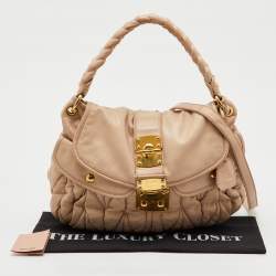 Pre Owned Miu Miu Light Beige Matelasse Lux Leather Small Coffer Hobo