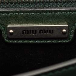 Pre Owned Miu Miu Dark Green Croc Embossed Leather Crystals Embellished Buckle Flap Top Handle Bag
