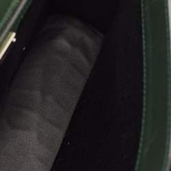 Pre Owned Miu Miu Dark Green Croc Embossed Leather Crystals Embellished Buckle Flap Top Handle Bag