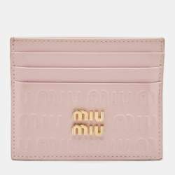 Pre Owned Miu Miu Pink Monogram Embossed Leather Logo Card Holder