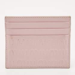 Pre Owned Miu Miu Pink Monogram Embossed Leather Logo Card Holder