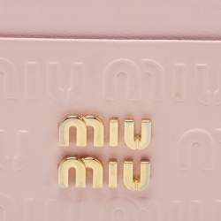 Pre Owned Miu Miu Pink Monogram Embossed Leather Logo Card Holder