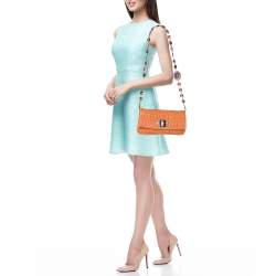 Pre Owned Miu Miu Orange Matelasse Leather Crystal Flap Shoulder Bag