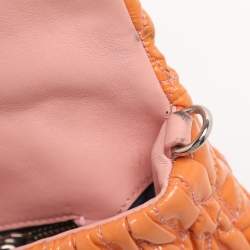 Pre Owned Miu Miu Orange Matelasse Leather Crystal Flap Shoulder Bag