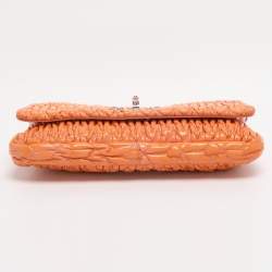 Pre Owned Miu Miu Orange Matelasse Leather Crystal Flap Shoulder Bag