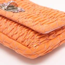 Pre Owned Miu Miu Orange Matelasse Leather Crystal Flap Shoulder Bag