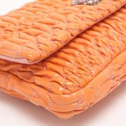 Pre Owned Miu Miu Orange Matelasse Leather Crystal Flap Shoulder Bag