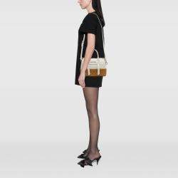 Pre Owned Miu Miu Brown White Wicker Trimmed Leather Top Handle Bag