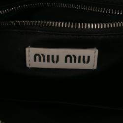 Pre Owned Miu Miu Brown White Wicker Trimmed Leather Top Handle Bag