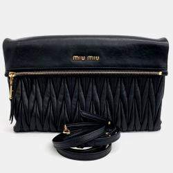 Pre Owned Miu Miu Black Leather Matrasse Clutch and Crossbody Bag
