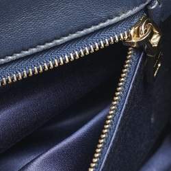 Pre Owned Miu Miu Navy Blue Matelassé Leather Pushlock Flap Top Handle Bag