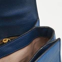 Pre Owned Miu Miu Two Tone Blue Madras Leather Push Lock Flap Top Handle Bag