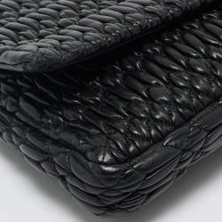 Pre Owned Miu Miu Black Matelassé Leather Crystals Chain Shoulder Bag