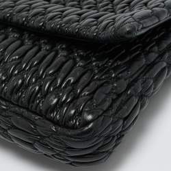 Pre Owned Miu Miu Black Matelassé Leather Crystals Chain Shoulder Bag