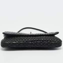 Pre Owned Miu Miu Black Matelassé Leather Crystals Chain Shoulder Bag